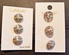 La Mode Sewing Buttons Antique Silver Round 5/8" Italy 2 packs of 3 Shank