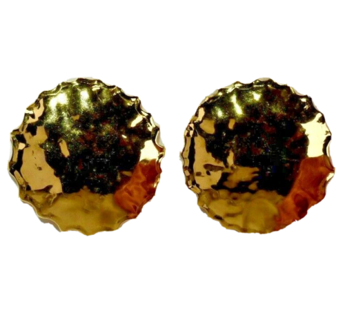 Hand Made 14 Karat Hammered SOLID Gold Button Earrings
