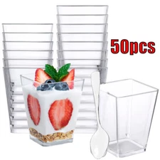 50pcs Plastic Dessert Cups Set Small Mousse Cups Square Dessert Serving Party