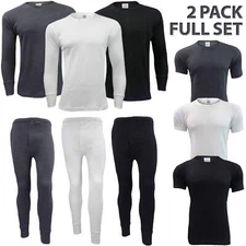 2 x Full Set Mens Thermal Underwear Half Long Sleeve Vest Top Bottom Long Johns