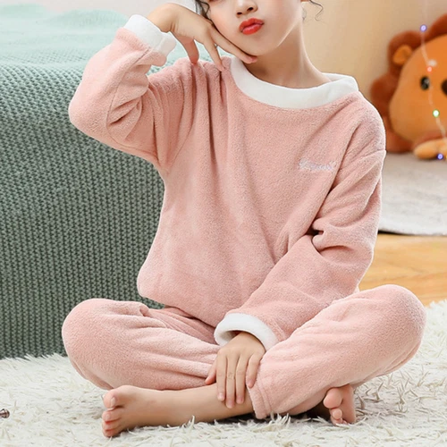 Girls Boys Fleece Pajamas Set Top and Pants Warm Sleepwear - Picture 7 of 45