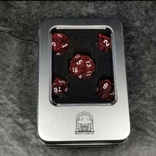 Sage's Labyrinths - Red Weave White Ink Hollow Metal Polyhedral Dice Set DnD