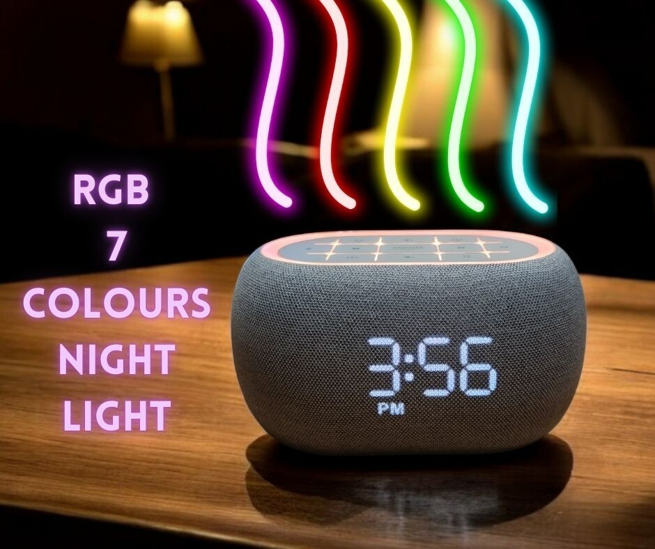 Music Clock Bar Bedside Alarm Clock Night Light Bluetooth Speaker White  Noise