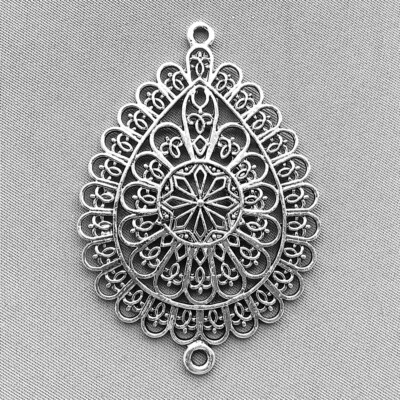 Filigree Teardrop 2 Loop Links 63x44mm Antique Silver Plated Alloy Q2 Per Pkg