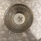 6 Vintage Lattice Miniature Bread Basket Pewter With Floral  Ceramic  Inlay — photo 3