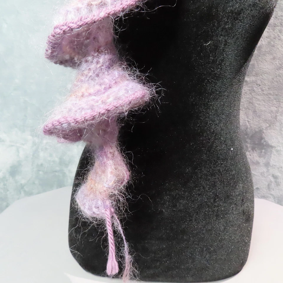 Bufanda hecha a mano con volantes para mujer talla única púrpura lavanda espiral punto difuso ganchillo Foto 3 de 4