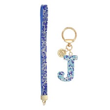 Initial Letter J Keychain for Women Rhinestone Alphabet Keychain, Blue