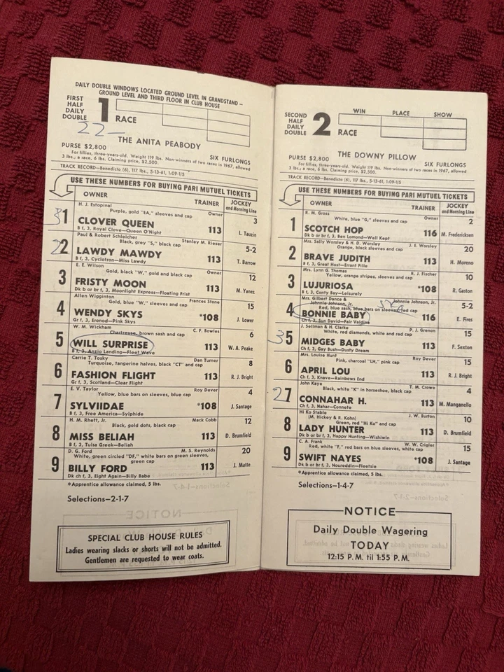 1967 KENTUCKY OAKS PROGRAM—Champion FURL SAIL—VERY HARD TO FIND PROGRAM - Image 3 of 4