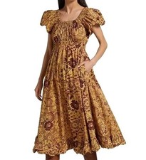 Ulla Johnson Nanette Fit And Flare Amber Puff Sleeve Midi Cottage Dress Size 4