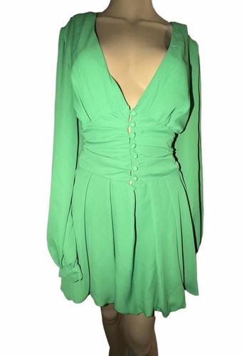 Nasty Gal Button Down Bubble Hem Mini Dress Green
