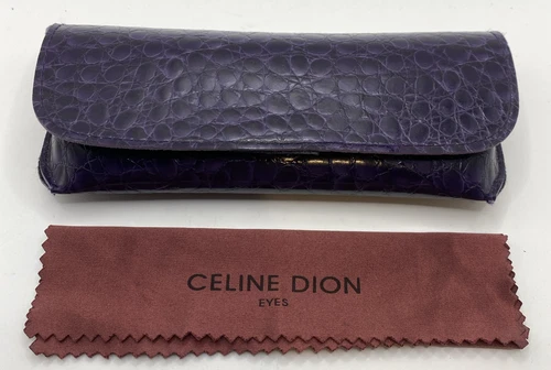 Custodia per occhiali viola finto coccodrillo semirigida guscio e panno pulizia Celine Dion