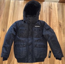NWT DIESEL SzM 10-12 BOYS PUFFER HOODED JACKET IN BLACK