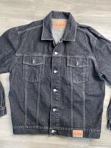 Vintage Guess Denim Trucker Jean Jacket Mens XLarge Black Workwear USA Made - Picture 1 of 10