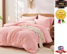 Pink Full Size Comforter Sets 7 Pieces, Luxury Seersucker Bed in a Bag Full for