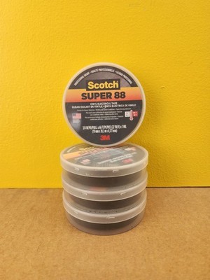 NEW 3M Scotch Super 88 Vinyl Electrical Tape, Black, 3/4'' x 66 ft Roll (4 rolls)