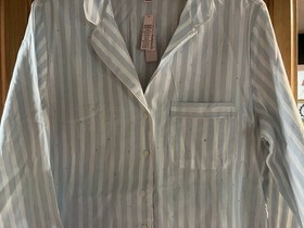 VICTORIA'S SECRET Pajama Set Soft Sky Stripes Blue Cotton Modal TOP M PANTS XS