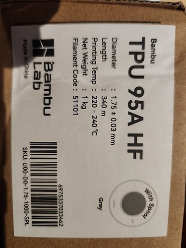 BAMBU LAB TPU 95A HF 1KG Gray 3D PRINTING FILAMENT FOR BAMBU REUSABLE SPOOL