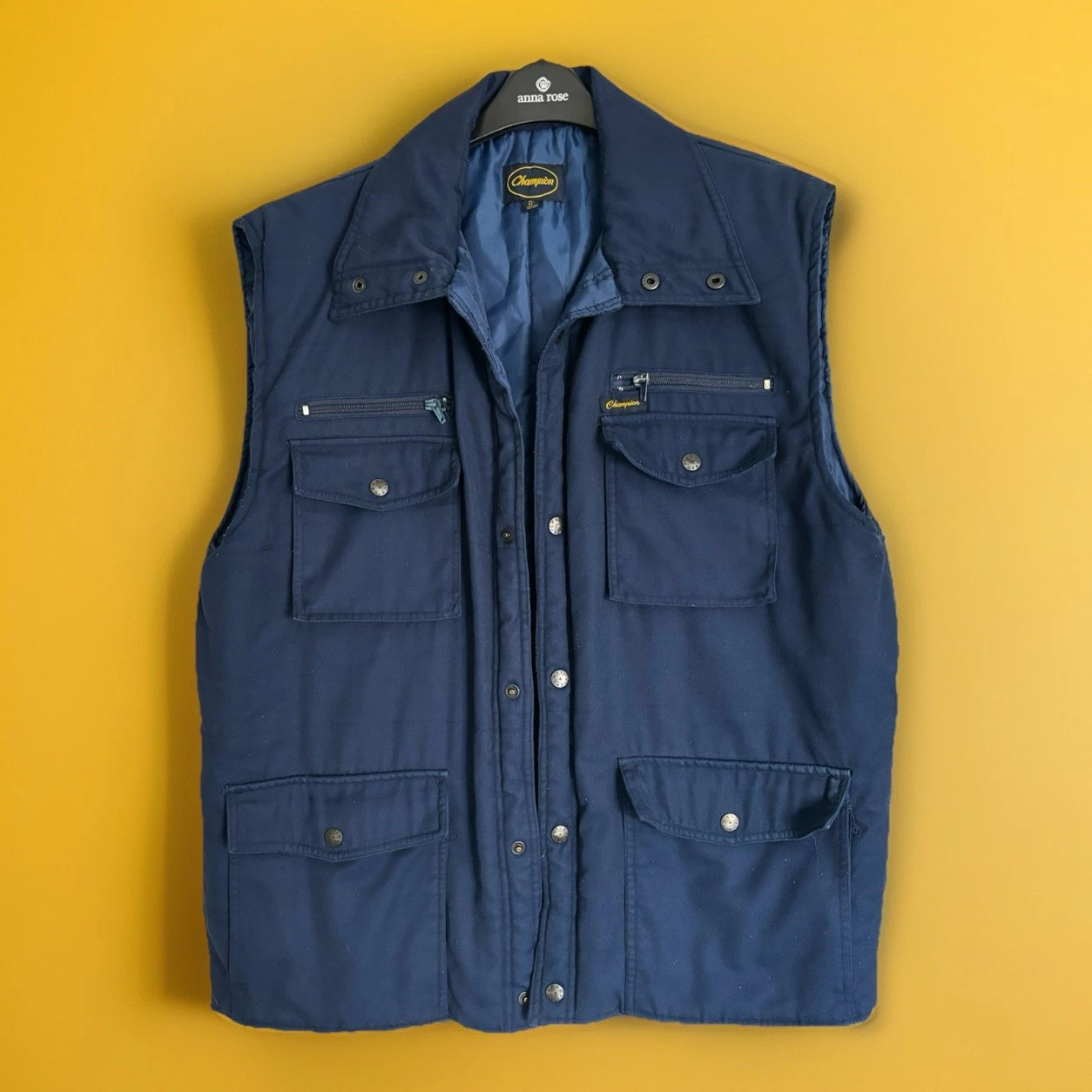 Vintage Champion Gilet Mens XL Navy Utility Fishing Vest Jacket Outdoors Y2K 48”