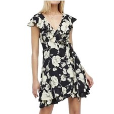 Free People Black Ruffle Floral Wrap French Quarter Mini Dress Womens XS BOHO