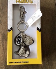 NEW Snoopy Peanuts Pave 3D Crystal Rhinestone Keychain/Clip On Bag Charm BNIB