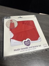 Christmas Swaddle Blanket Beanie Hat Red White Baby Muslin Breathable