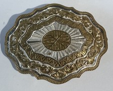 Vintage Crumrine Heavy Silver Plate On Jewelers Bronze Western Belt Buckle