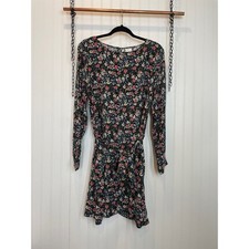 ASOS JDY Mini Dress Back Pink Floral Long Sleeve Belted Summer Size 10