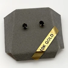 10K Real Solid Gold Solitaire Black Onyx CZ Stud Earrings Sleeper Studs Ambras