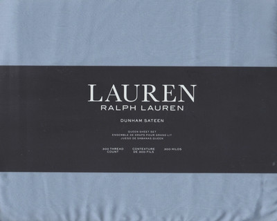 Ralph Lauren Queen Sheet Set Dunham Sateen Mist 4pc Cottage Farmhouse 300TC Blue