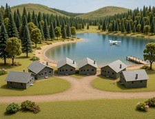 N Scale 1:160 Gauge Lake Resort Beach  Cabins 6 Pk - Built And Assembled