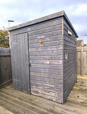 Grey Wooden Garden Shed Pent Roof Overlap Cladding Lockable Single Door