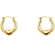 14k Yellow Gold 7mm Polished Petite Heart Hoop Earrings