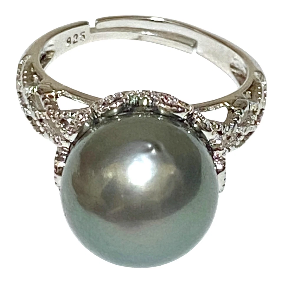 Anillo solitario 12,6 mm redondo de perlas cultivadas del Mar del Sur de Tahití talla 8 Foto 4 de 4