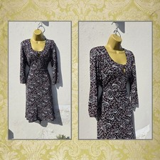 Pretty Debenhams Size 14 Black Floral Scoop Neck Jersey Tie Back Belt Dress