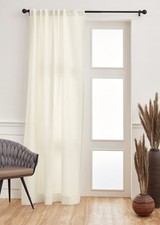Cotton Linen Ivory Curtain 54 Inch - 2 in 1 Hanging Style with Rod Pocket and...