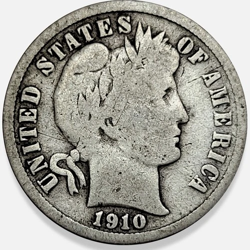 1910-P Barber Dime 10c Very Good G++ * Original Surfaces * 1910P #2