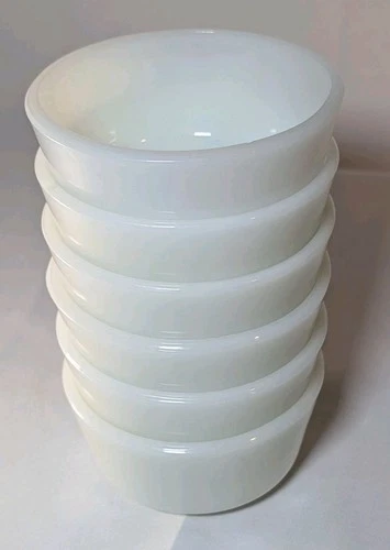 Set of 6 Vintage Anchor Hocking Fire King Milk Glass Custard Cups 6oz  #434 VGC