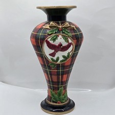 Raro Kurt Adler KSA INC Centro de mesa de Navidad Jarrón Relieve Elevado Cinta Cardinal
