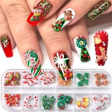 50pcs Christmas Nail Charms: 3D Mix Colorful Reindeer, Snowman, Santa w-6