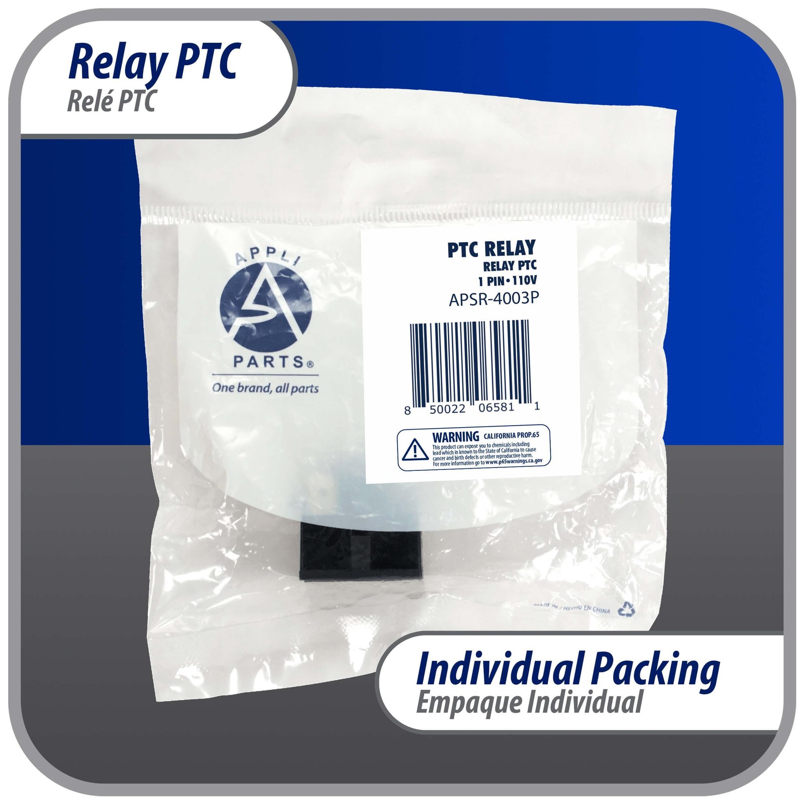 Appli Parts APSR-4003P Mini Fridge relay switch 1 pin 4.7 Ohm 110V Universal PTC