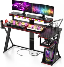 Computer Desk with Music Sync Light, Flow Vibe Corner Desk with Monitor Stand an