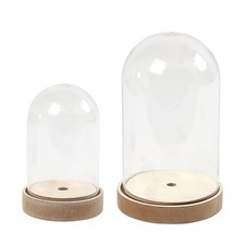Plastic Bell Jar Cloche on Wooden Stand & LED Lights for Crafts - Choice of Size