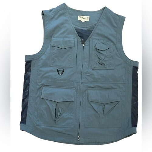 Duluth Trading Company Mens Gray Blue Outdoorsman Vest Full Zip Lots of Pockets
