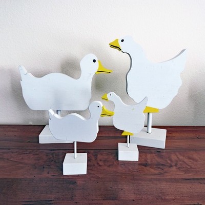 Hand Crafted Wood Duck Geese Shelf Sitters Farmhouse Rustic Folk Art Nursery