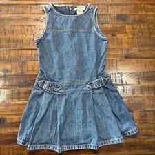 Cherokee Vintage Y2K Denim Jumper Dress Kids XS 4/5 Blue Pleated Buckle Dress