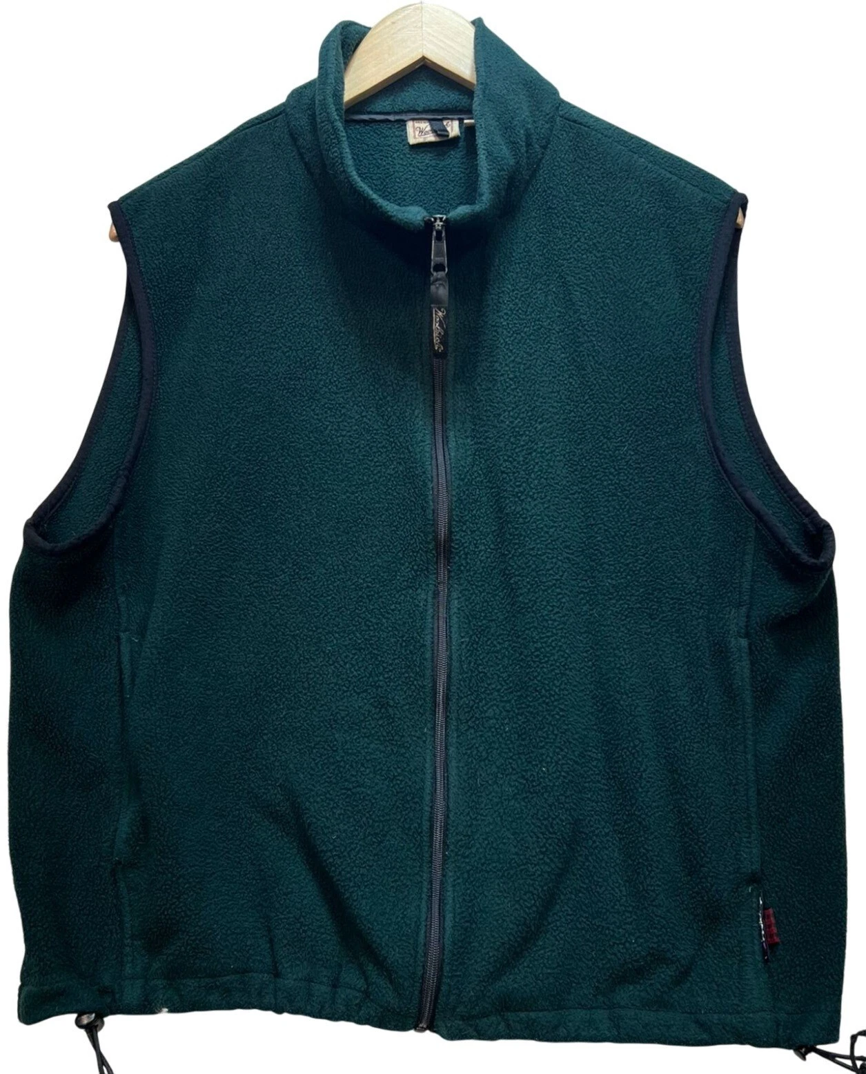 Woolrich Mens Fleece Cardigan Vest Full Zip Size L Green Outdoorwear Sleeveless