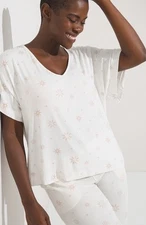 Soma Cool Nights Pj Boxy Sleep VNeck TShirt Women XL Ivory Sparkle Stars Lounge