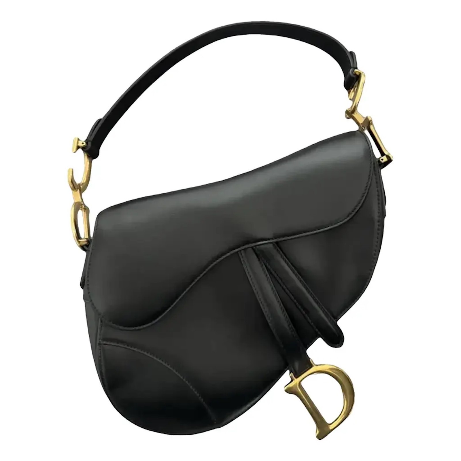 Large Christian Dior Saddle Bag Black Calf skin Gold hardware