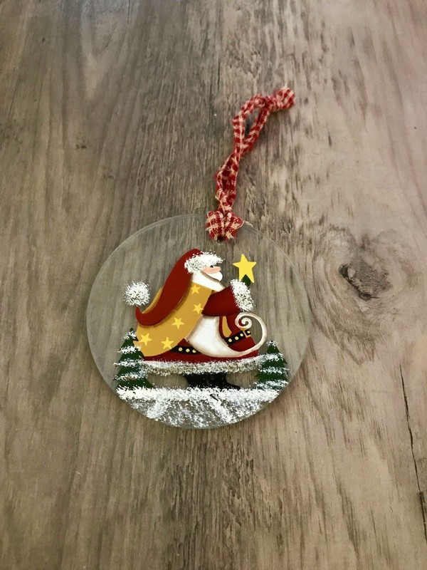 Glass Vintage Inspired Painted Santa Ornament