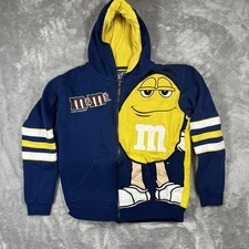 JH Design M&M Full Zip Hooded Jacket Blue Yellow Peanut Mens Small Y2K